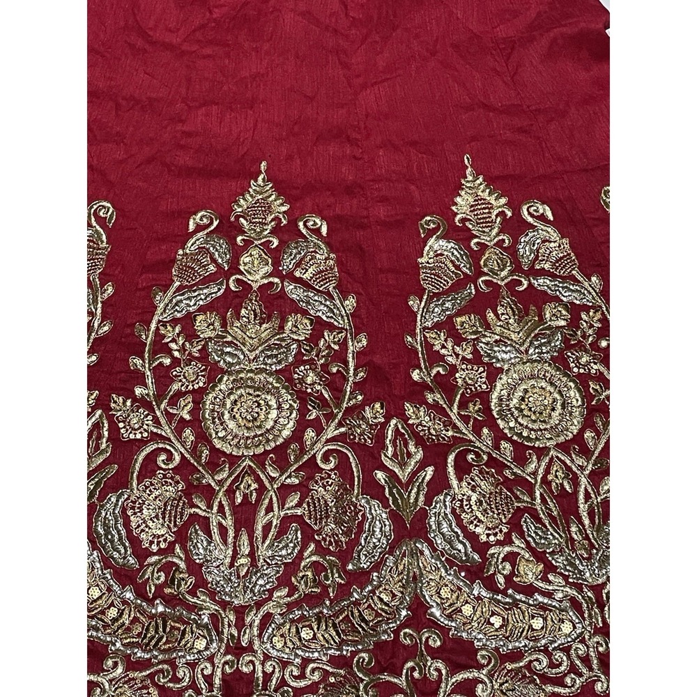 Ornate Maroon  Gold Zardosi Embroidered Lehenga Skirt Bridal Festive Wear XL Red - Picture 4 of 5
